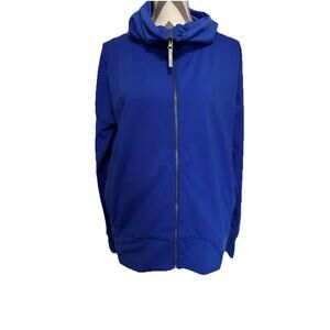 MPG Womens XLarge Jacket Blue Full Zip Thumb Holes Pleated Back Athleisure